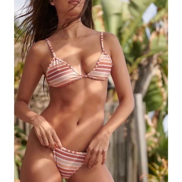 Gnash Swim x Free People Tri Retro Striped High Cut Stringy Bikini Bottom Size 4 - Picture 2 of 9